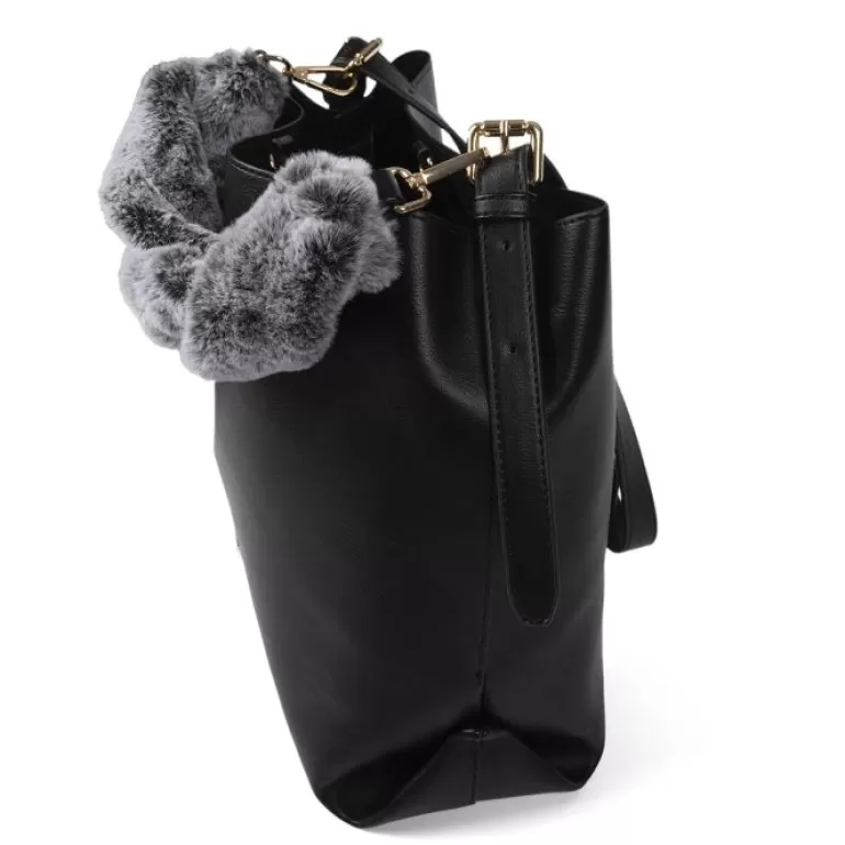 Gioseppo Shoulder Bags*Hecla Black Shopper Bag With A Furry Handle