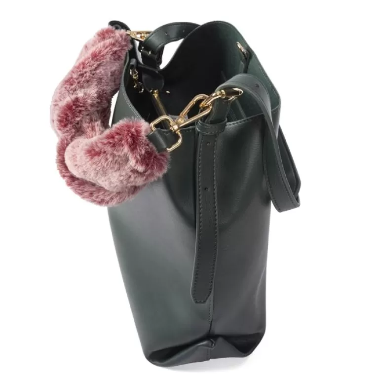 Gioseppo Shoulder Bags*Hecla Green Shopper Bag With A Furry Handle