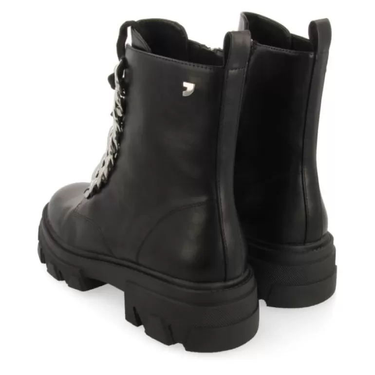 Gioseppo Boots & Ankle Boots*Holzthum Women'S Black Lace-Up Combat Boots With Track Soles And Maxi Chains
