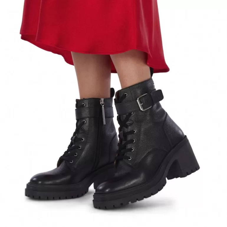 Gioseppo Boots & Ankle Boots*Kelso Black Leather Lace-Up Biker Boots With Track Soles And Heels