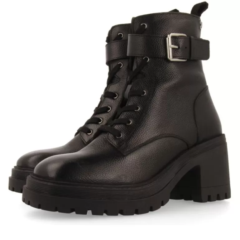 Gioseppo Boots & Ankle Boots*Kelso Black Leather Lace-Up Biker Boots With Track Soles And Heels