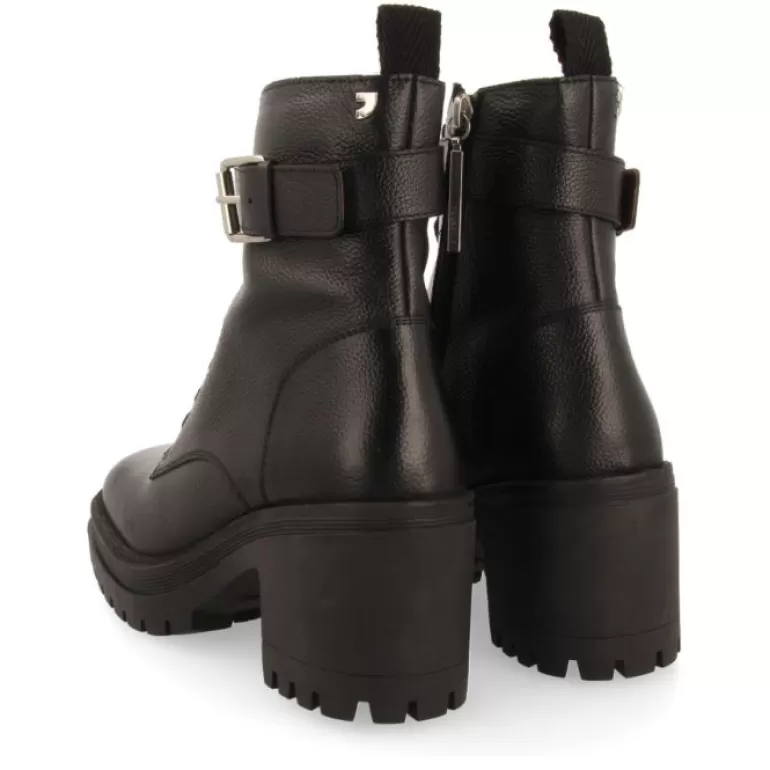 Gioseppo Boots & Ankle Boots*Kelso Black Leather Lace-Up Biker Boots With Track Soles And Heels