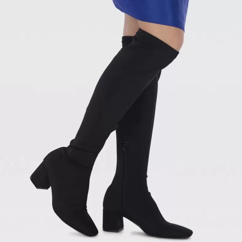 Gioseppo Boots & Ankle Boots*Kiberg Women'S Stretchy Black Thigh-High Boots With Mid Heels And Semi-Square Toes