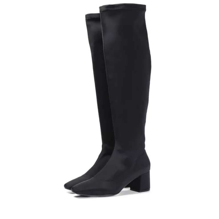 Gioseppo Boots & Ankle Boots*Kiberg Women'S Stretchy Black Thigh-High Boots With Mid Heels And Semi-Square Toes