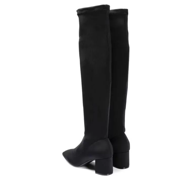 Gioseppo Boots & Ankle Boots*Kiberg Women'S Stretchy Black Thigh-High Boots With Mid Heels And Semi-Square Toes