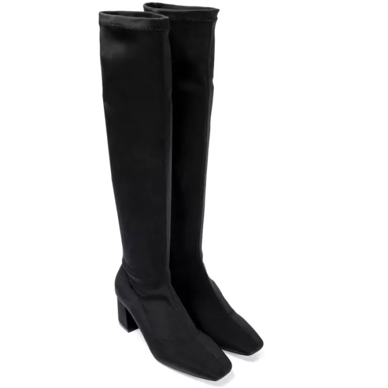 Gioseppo Boots & Ankle Boots*Kiberg Women'S Stretchy Black Thigh-High Boots With Mid Heels And Semi-Square Toes