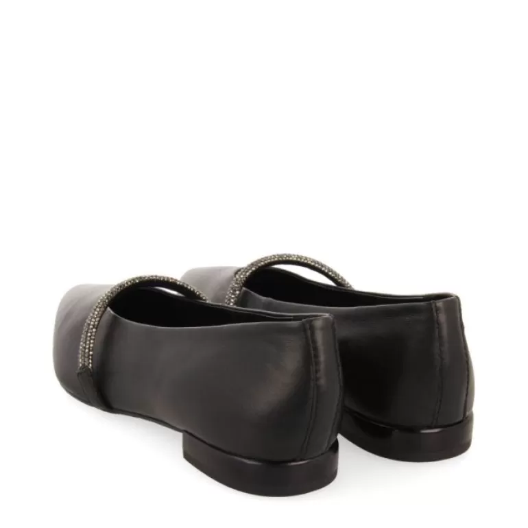 Gioseppo Ballet Pumps*Lamlash Women'S Black Leather Ballet Flats With A Rhinestone Strap