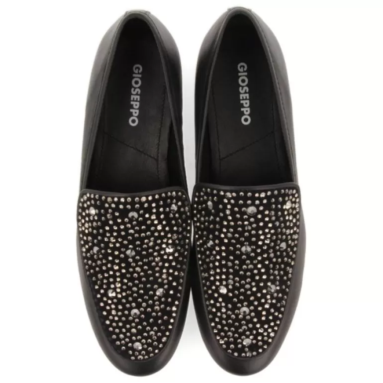 Gioseppo Loafers*Langeland Women'S Black Moccasins With Rhinestones