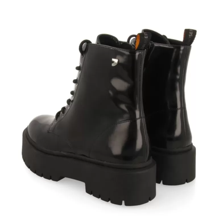 Gioseppo Boots & Ankle Boots*Laussa Women'S Black Lace-Up Biker Boots With Black Double Soles