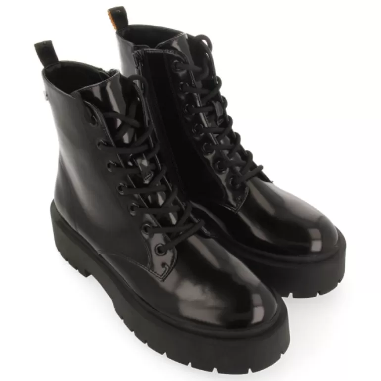 Gioseppo Boots & Ankle Boots*Laussa Women'S Black Lace-Up Biker Boots With Black Double Soles
