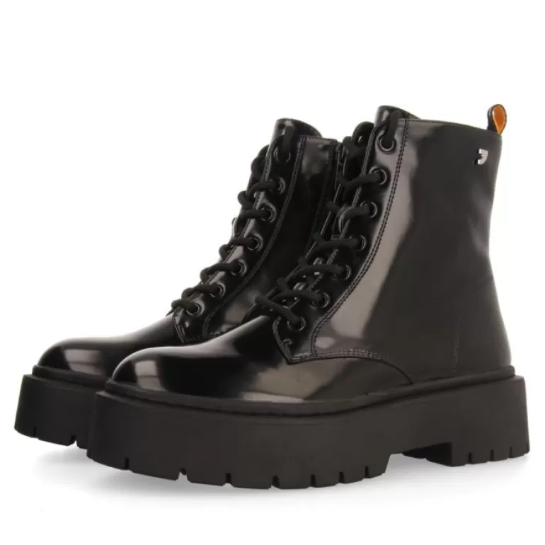 Gioseppo Boots & Ankle Boots*Laussa Women'S Black Lace-Up Biker Boots With Black Double Soles