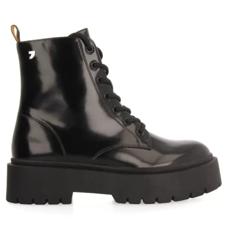 Gioseppo Boots & Ankle Boots*Laussa Women'S Black Lace-Up Biker Boots With Black Double Soles