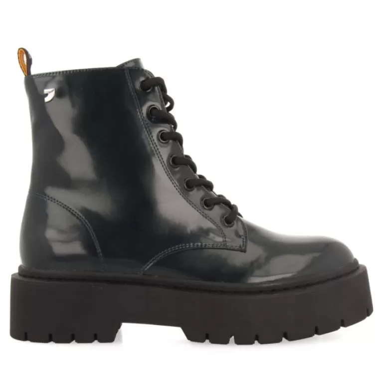 Gioseppo Boots & Ankle Boots*Laussa Women'S Dark Green Lace-Up Biker Boots With Black Double Soles