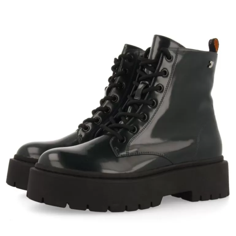 Gioseppo Boots & Ankle Boots*Laussa Women'S Dark Green Lace-Up Biker Boots With Black Double Soles
