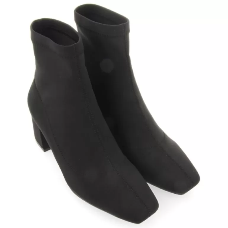 Gioseppo Boots & Ankle Boots*Letham Women'S Stretchy Black Ankle Boots With Mid Heels And Semi-Square Toes