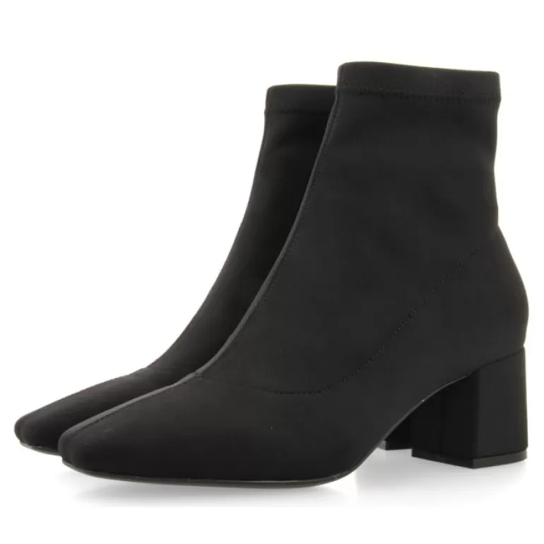 Gioseppo Boots & Ankle Boots*Letham Women'S Stretchy Black Ankle Boots With Mid Heels And Semi-Square Toes
