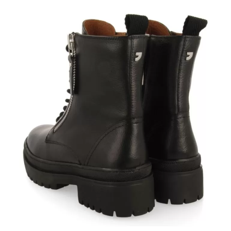 Gioseppo Boots & Ankle Boots*Mallaig Women'S Black Leather Biker Boots With Track Soles And A Decorative Metallic Zip
