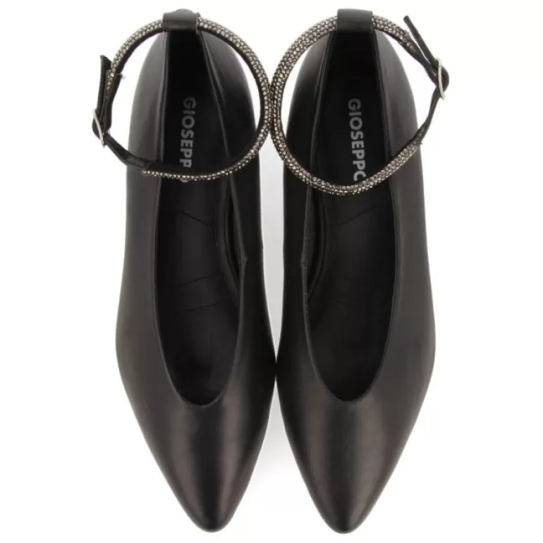 Gioseppo Ballet Pumps*Menno Women'S Black Leather Ballet Flats With A Rhinestone Strap