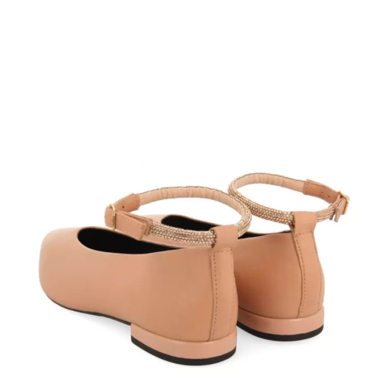 Gioseppo Ballet Pumps*Menno Women'S Nude Leather Ballet Flats With A Rhinestone Strap