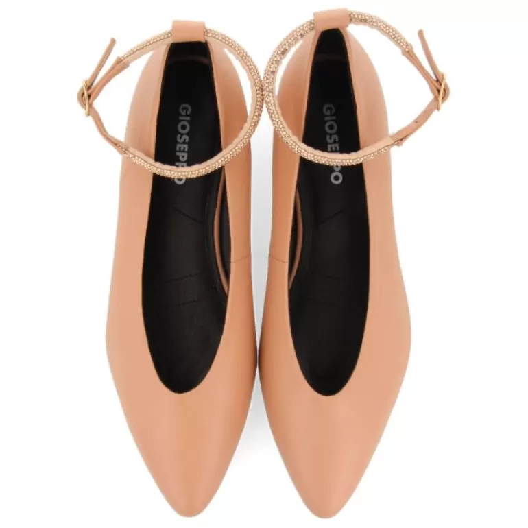 Gioseppo Ballet Pumps*Menno Women'S Nude Leather Ballet Flats With A Rhinestone Strap