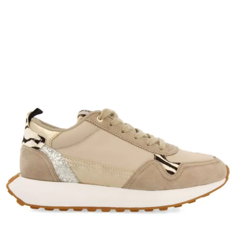 Gioseppo Sneakers*Naestved Women'S Beige Retro Sneakers With Animal Print