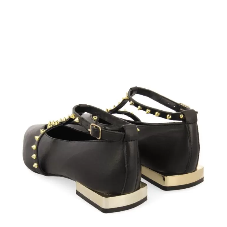 Gioseppo Ballet Pumps*Nyborg Women'S Black Leather Ballet Flats With Straps And Decorative Studs