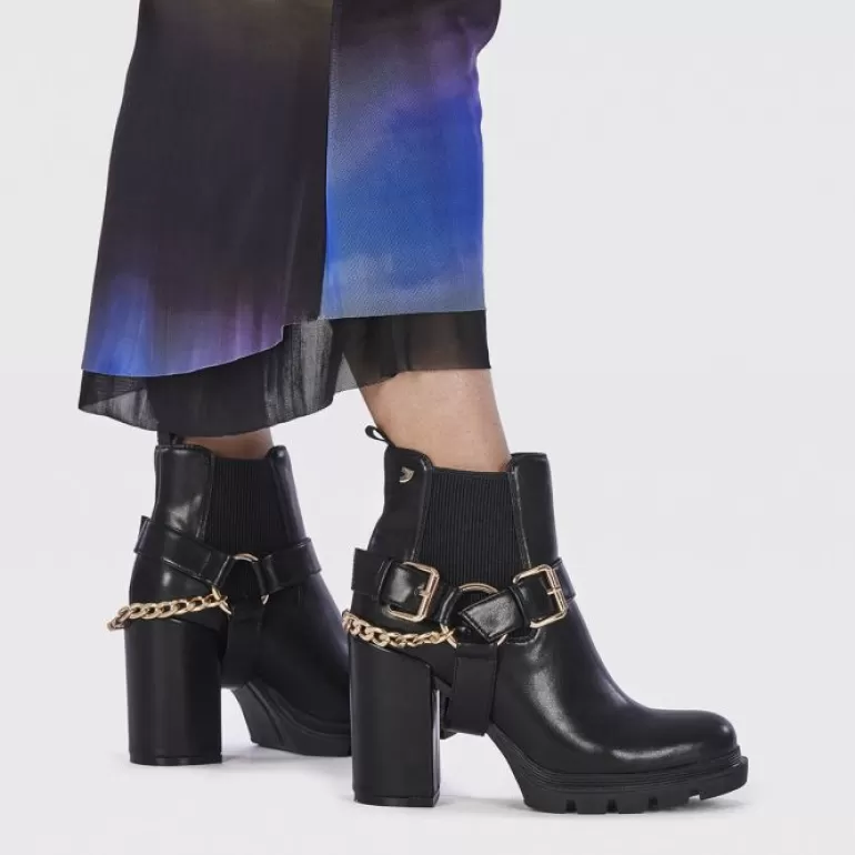 Gioseppo Boots & Ankle Boots*Okreek Women'S Black Chelsea Boots With Buckles, Track Soles And A Chain