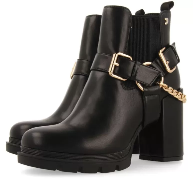 Gioseppo Boots & Ankle Boots*Okreek Women'S Black Chelsea Boots With Buckles, Track Soles And A Chain