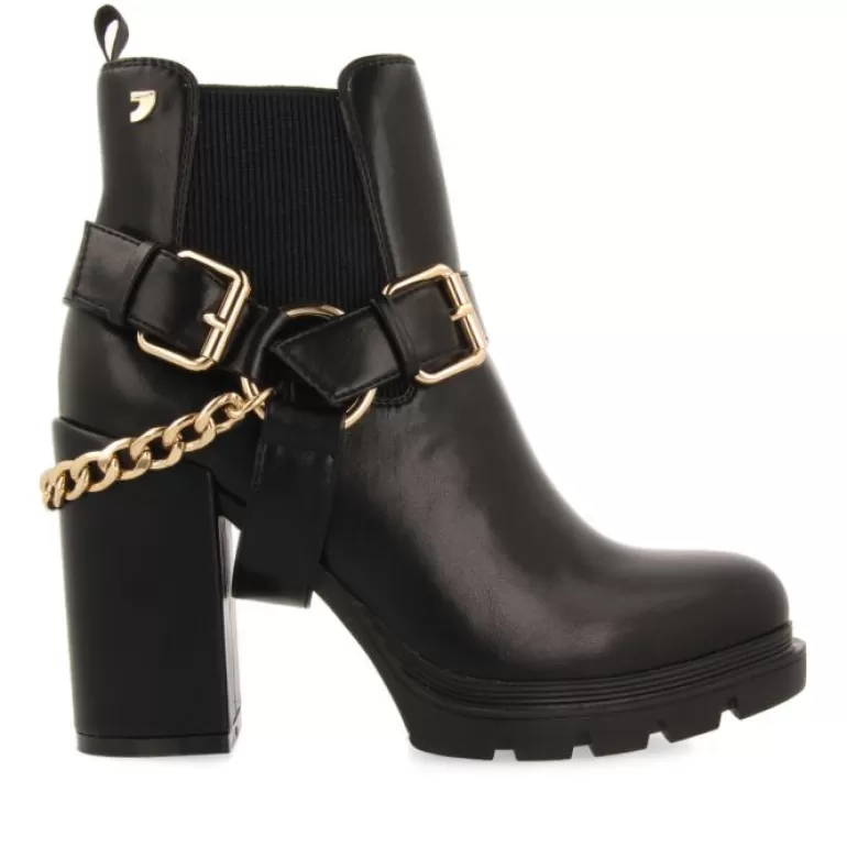 Gioseppo Boots & Ankle Boots*Okreek Women'S Black Chelsea Boots With Buckles, Track Soles And A Chain