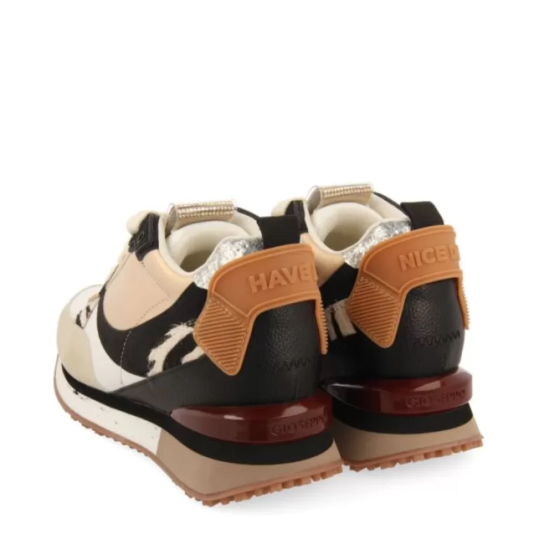 Gioseppo Sneakers*Onida Women'S White Sneakers With Mixed Prints And Inner Wedges