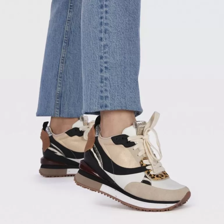 Gioseppo Sneakers*Onida Women'S White Sneakers With Mixed Prints And Inner Wedges