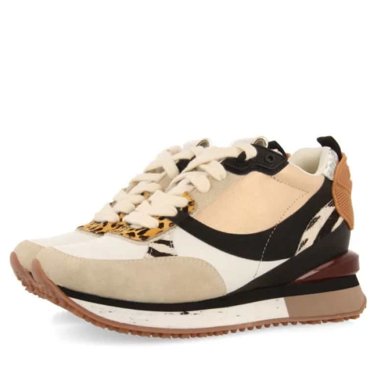 Gioseppo Sneakers*Onida Women'S White Sneakers With Mixed Prints And Inner Wedges