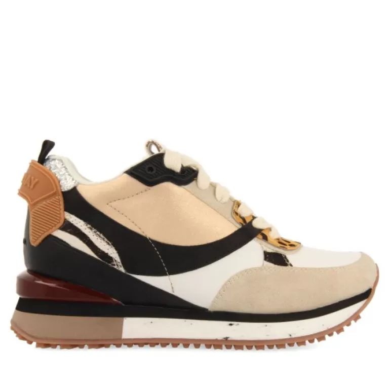 Gioseppo Sneakers*Onida Women'S White Sneakers With Mixed Prints And Inner Wedges