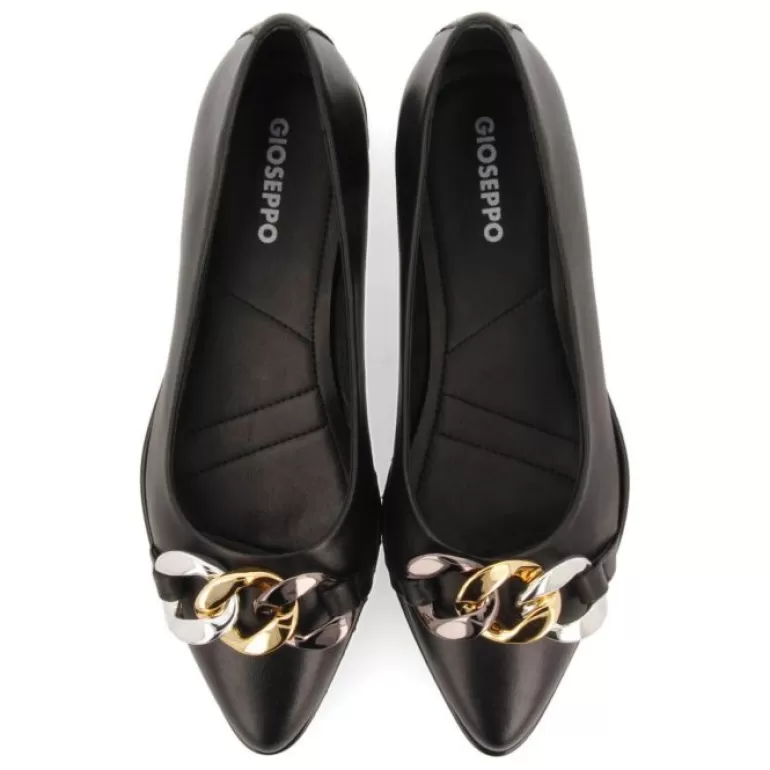 Gioseppo Ballet Pumps*Rosebud Women'S Black Leather Ballet Flats With Buckle And Track Soles