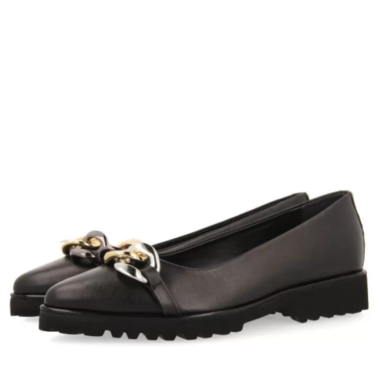 Gioseppo Ballet Pumps*Rosebud Women'S Black Leather Ballet Flats With Buckle And Track Soles