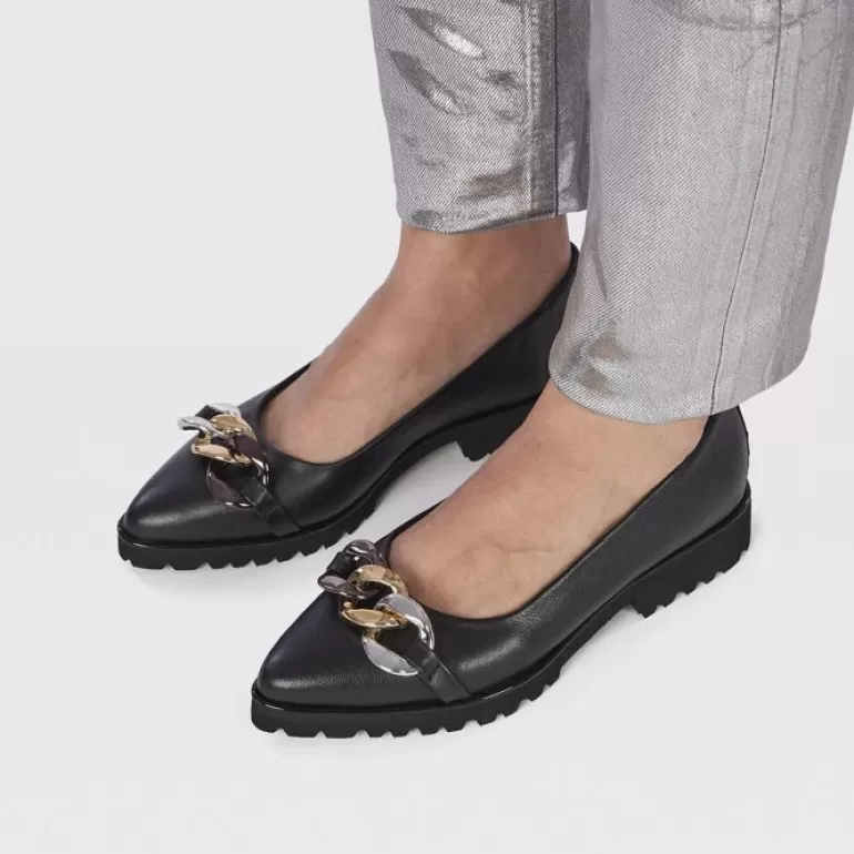 Gioseppo Ballet Pumps*Rosebud Women'S Black Leather Ballet Flats With Buckle And Track Soles