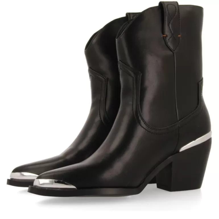 Gioseppo Boots & Ankle Boots*Roslyn Women'S Black Cowboy Boots With Metal On The Toes And Heels