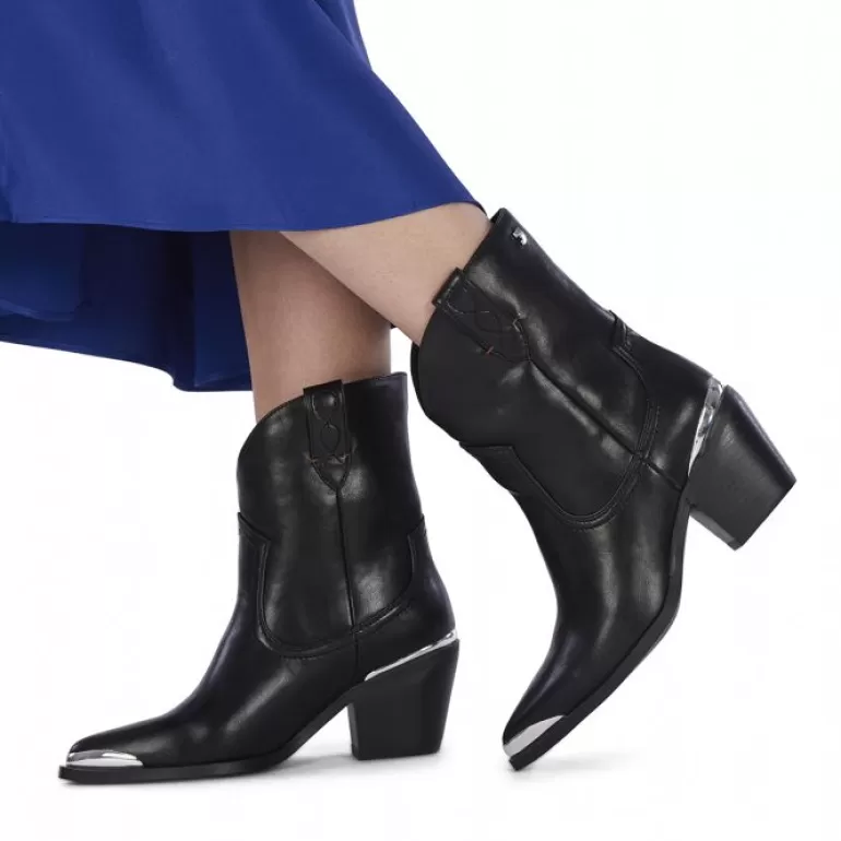 Gioseppo Boots & Ankle Boots*Roslyn Women'S Black Cowboy Boots With Metal On The Toes And Heels
