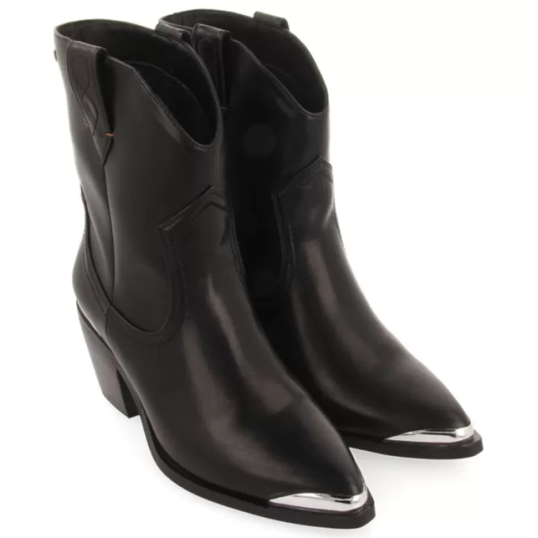 Gioseppo Boots & Ankle Boots*Roslyn Women'S Black Cowboy Boots With Metal On The Toes And Heels