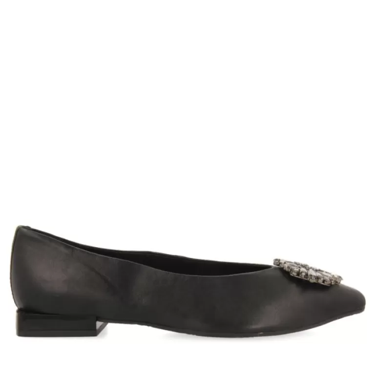 Gioseppo Ballet Pumps*Siebenaler Women'S Black Leather Ballet Flats With Decorative Crystals