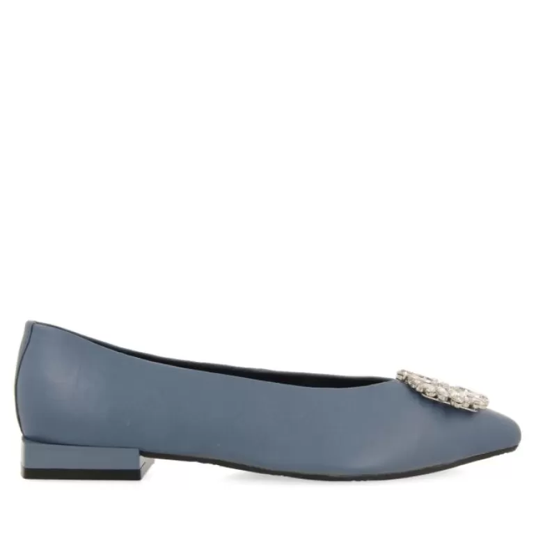 Gioseppo Ballet Pumps*Siebenaler Women'S Blue Leather Ballet Flats With Decorative Crystals