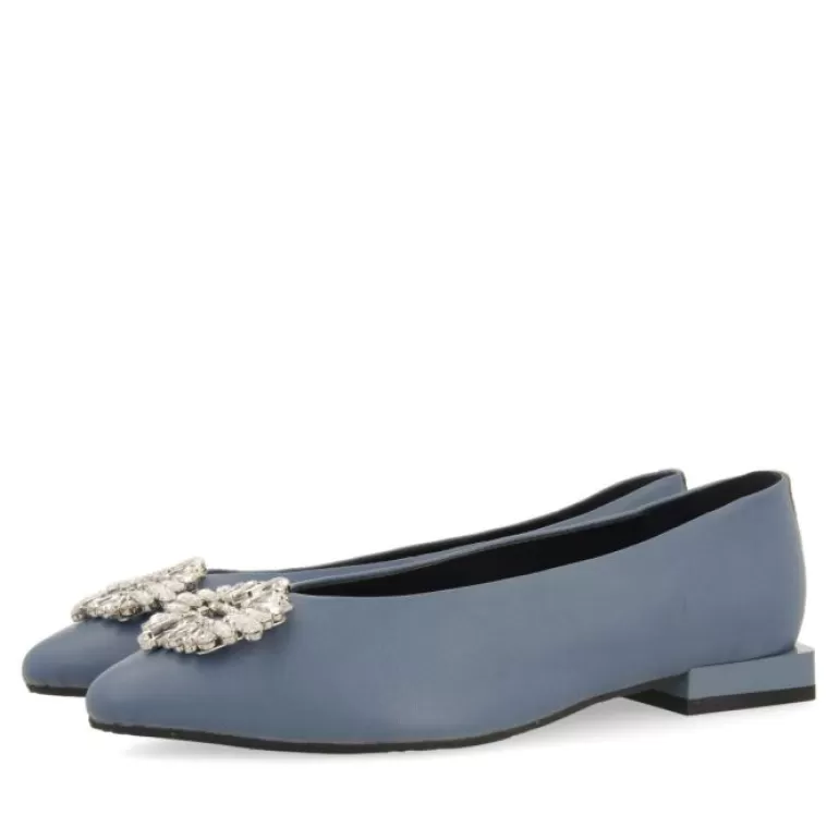 Gioseppo Ballet Pumps*Siebenaler Women'S Blue Leather Ballet Flats With Decorative Crystals