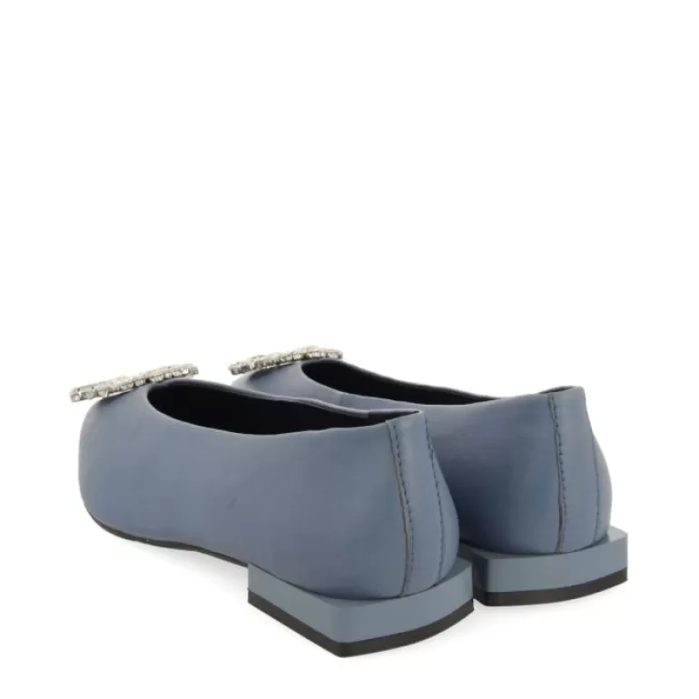 Gioseppo Ballet Pumps*Siebenaler Women'S Blue Leather Ballet Flats With Decorative Crystals