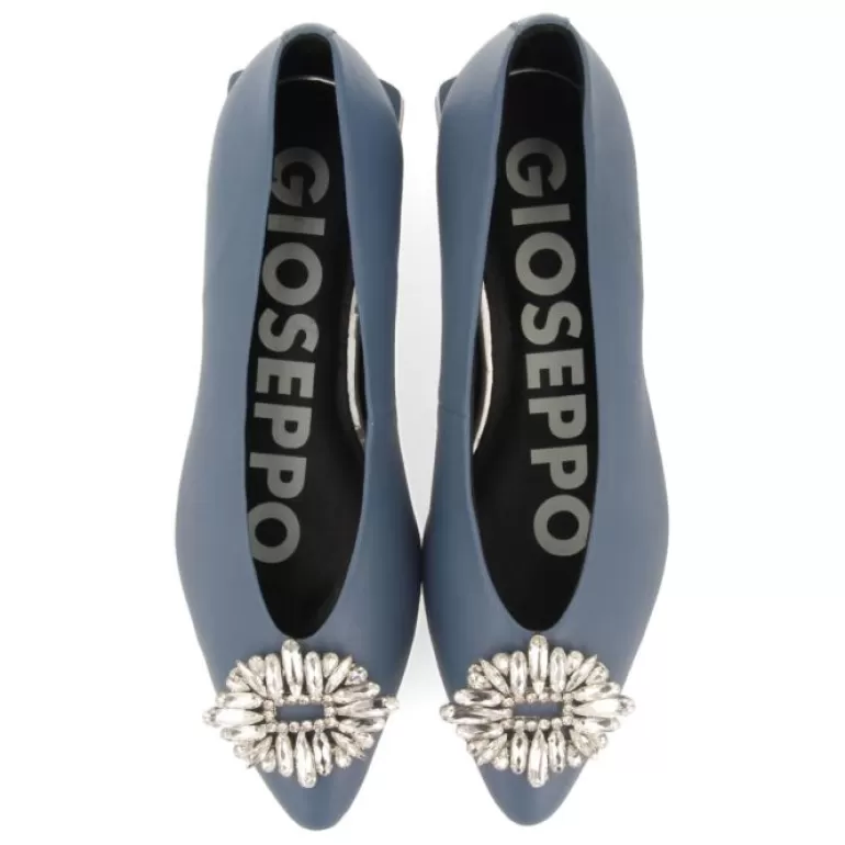 Gioseppo Ballet Pumps*Siebenaler Women'S Blue Leather Ballet Flats With Decorative Crystals