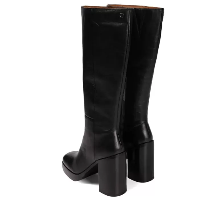 Gioseppo Boots & Ankle Boots*Tarnet Women'S Knee-High Coffee-Coloured Leather Boots With Wide Heels And Platforms