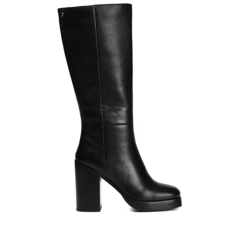 Gioseppo Boots & Ankle Boots*Tarnet Women'S Knee-High Coffee-Coloured Leather Boots With Wide Heels And Platforms