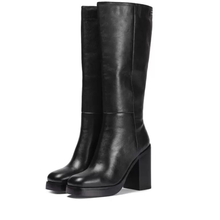 Gioseppo Boots & Ankle Boots*Tarnet Women'S Knee-High Coffee-Coloured Leather Boots With Wide Heels And Platforms