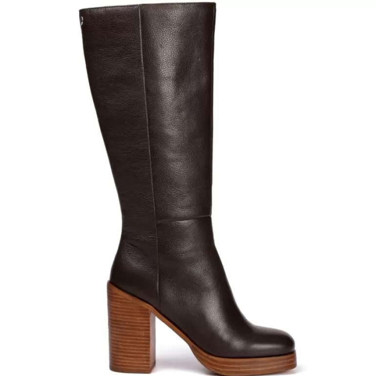 Gioseppo Boots & Ankle Boots*Unstad Women'S Coffee-Coloured Leather Boots With Wide Heels And Platforms