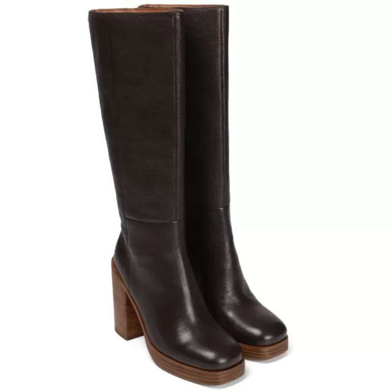 Gioseppo Boots & Ankle Boots*Unstad Women'S Coffee-Coloured Leather Boots With Wide Heels And Platforms