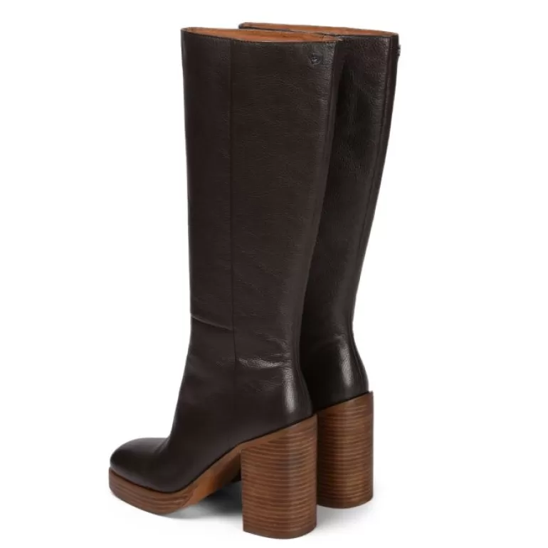Gioseppo Boots & Ankle Boots*Unstad Women'S Coffee-Coloured Leather Boots With Wide Heels And Platforms